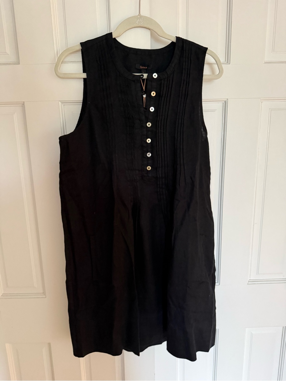 Quince Black Sleeveless Pintuck Button-Front Tunic